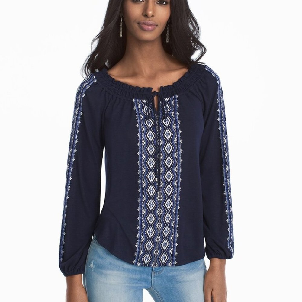 *5 for $25 Bundle Option* WHBM Long-Sleeve Embroidered Tie-Front Top